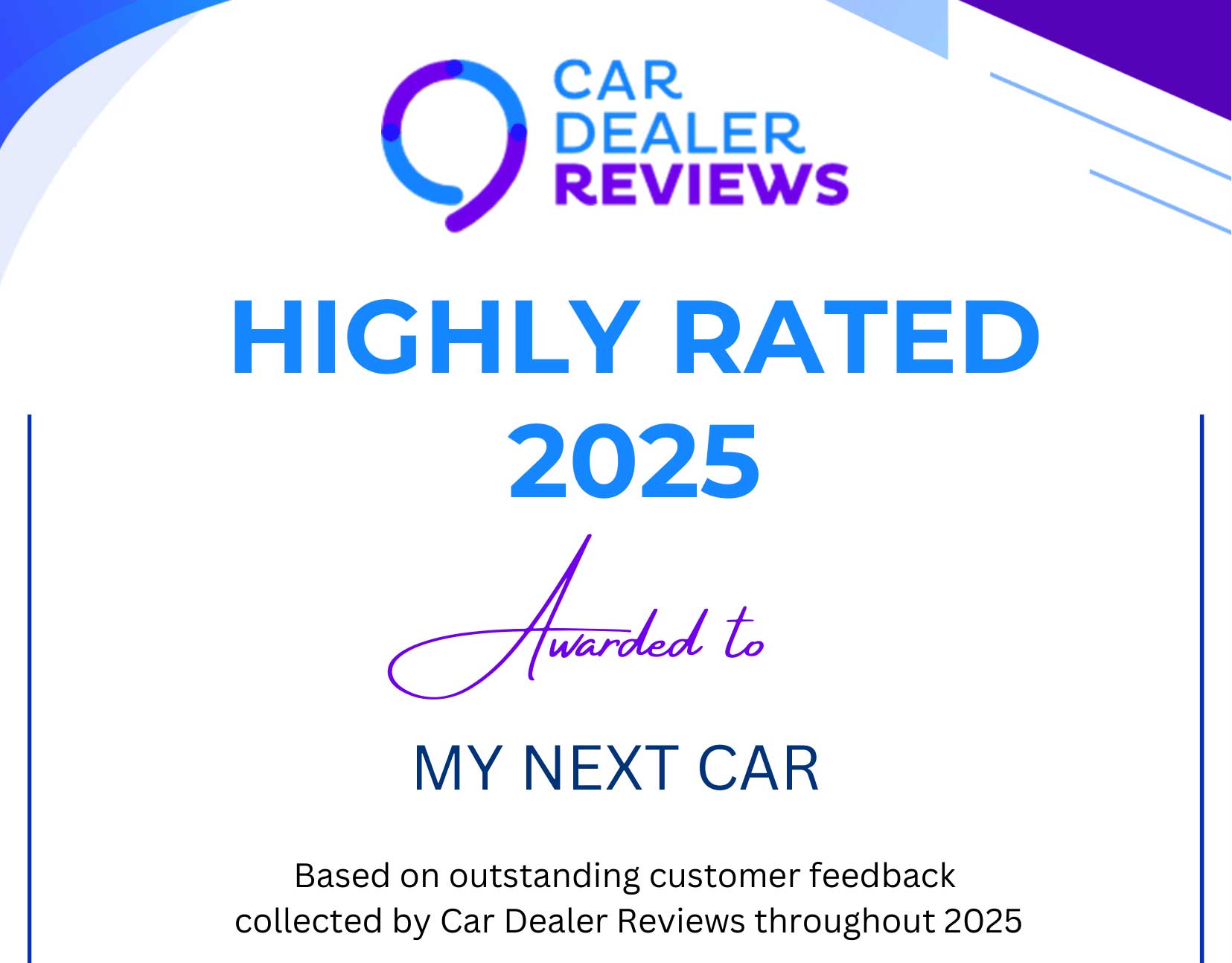 Car Dealer Highly Rated Award 2025